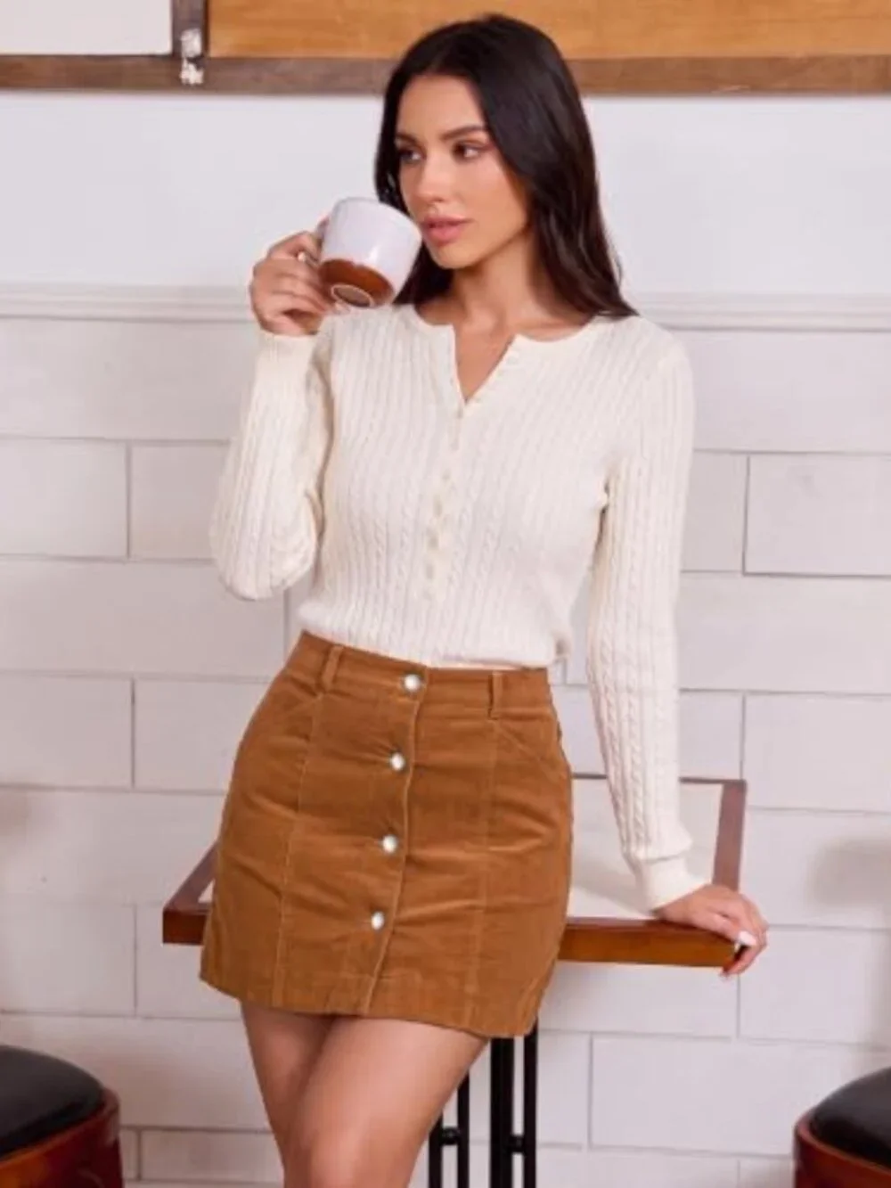 Women's Corduroy A-Line Mini Skirt with Pockets & Button Fly
